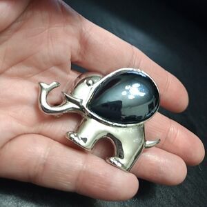 Silver tone big ear elephant brooch